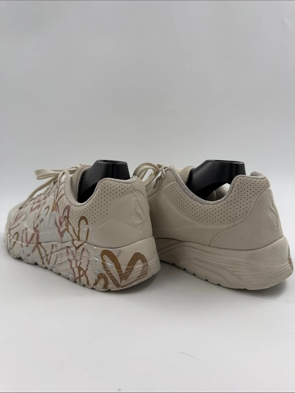 Skechers x JGoldcrown Uno Lite Metallic Love Sneakers Gold Silver Women's Size 5